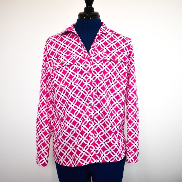 Pink Patterned Blouse Small Petite Notations - Picture 1 of 4